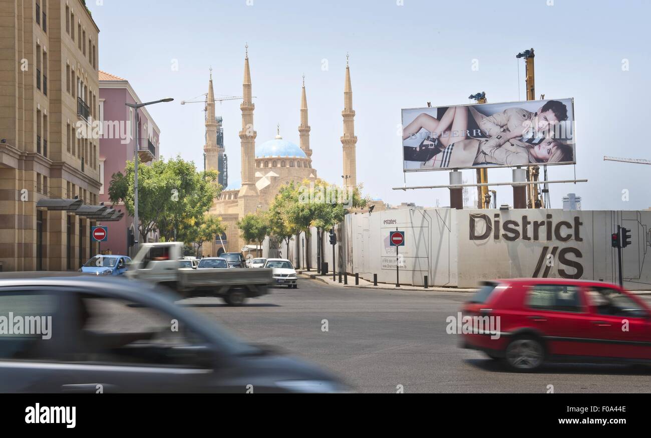 Avis de Mohammad Al-Amin mosquée de la Place des Martyrs, à Beyrouth, Liban Banque D'Images