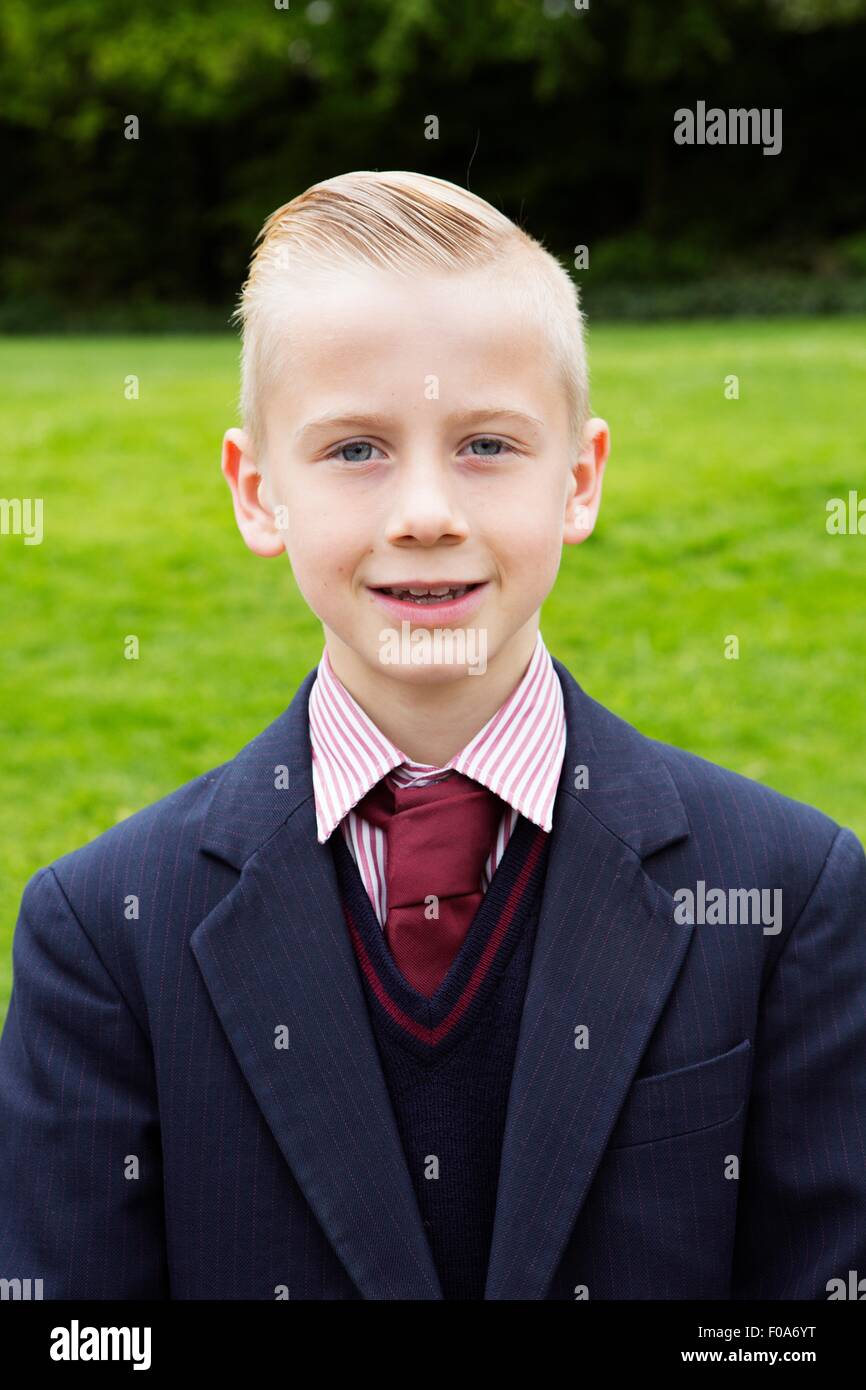 Portrait of boy in school uniform Banque D'Images