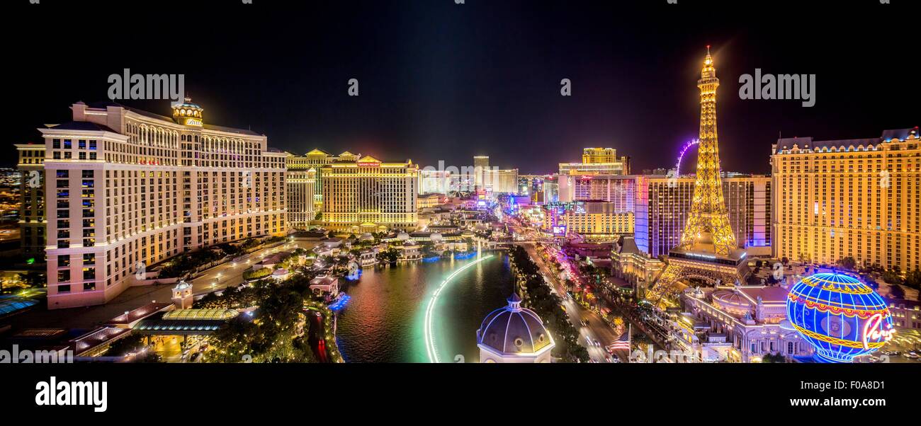 Panorama nocturne de la Strip, Las Vegas, Nevada, USA Banque D'Images