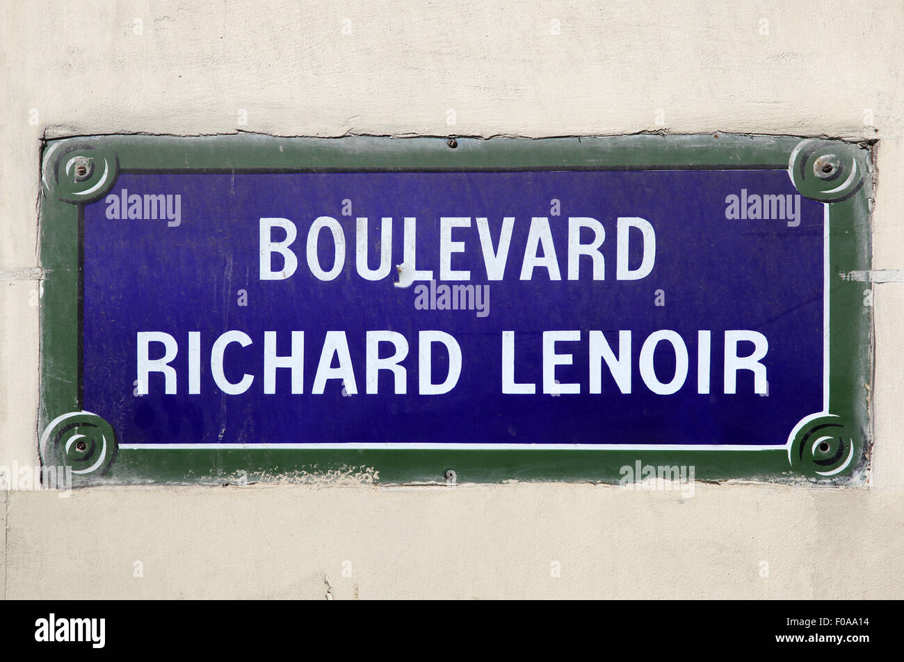 Plaque de rue Boulevard Richard Lenoir à Paris France Banque D'Images