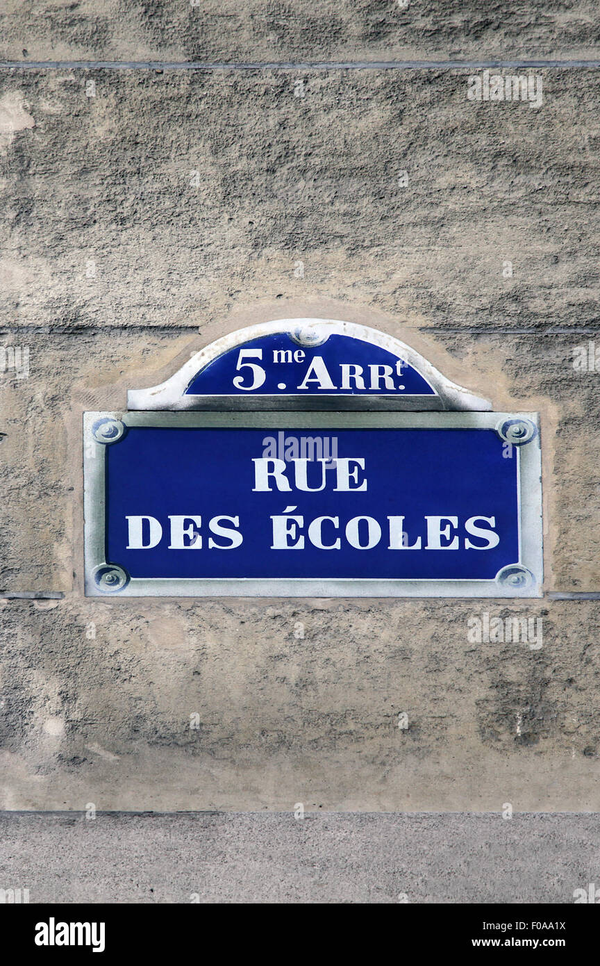 Plaque de Rue Rue des écoles à Paris France Photo Stock Alamy