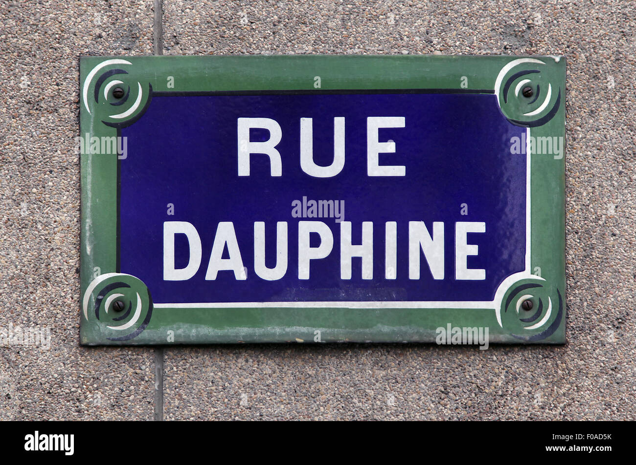 Plaque de Rue Rue Dauphine à Paris France Banque D'Images