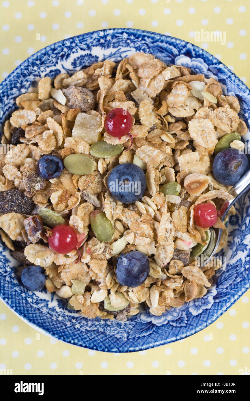 Petit-déjeuner Muesli aux fruits rouges et les graines de citrouille. Banque D'Images