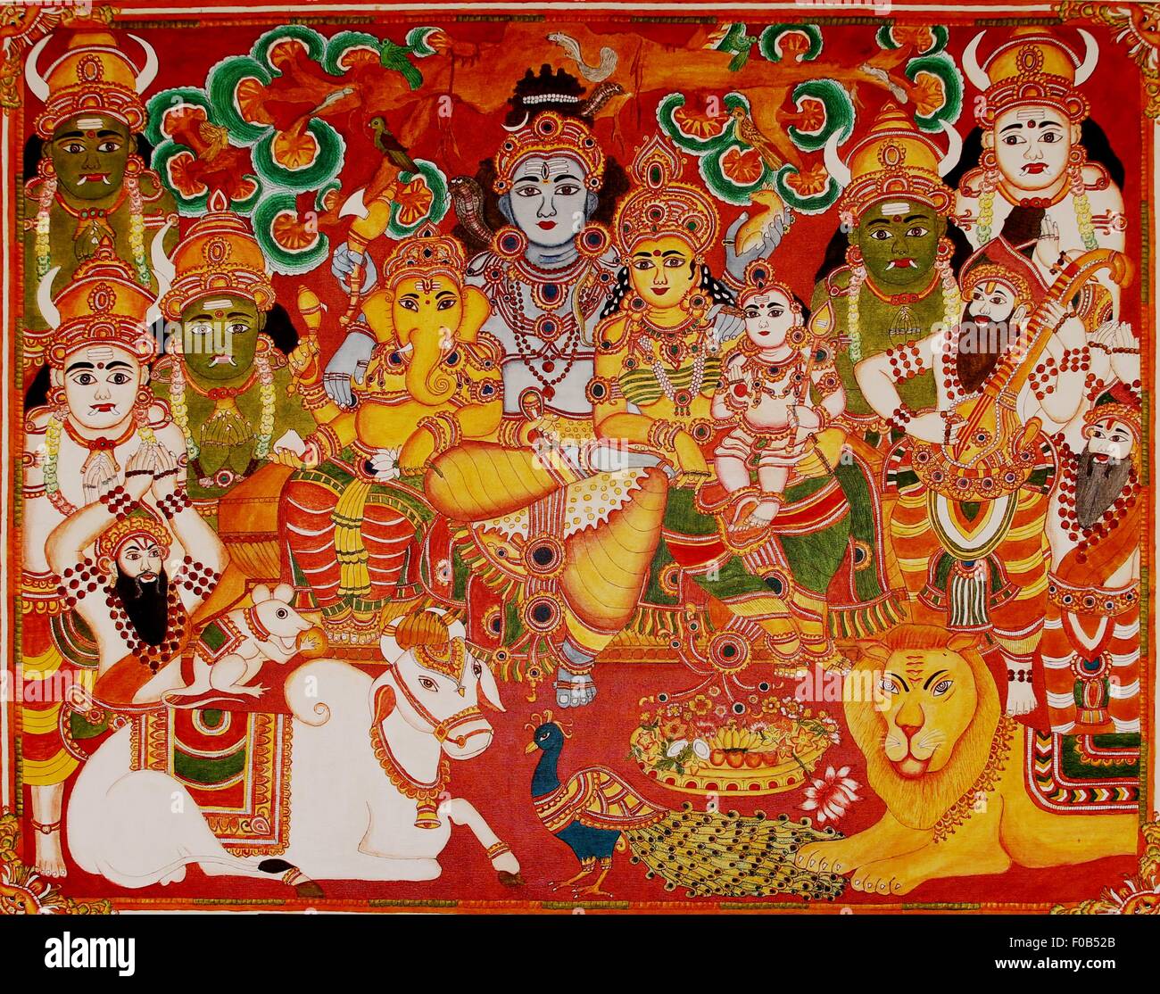 La peinture murale de Seigneur Shiva en famille, sur toile Banque D'Images