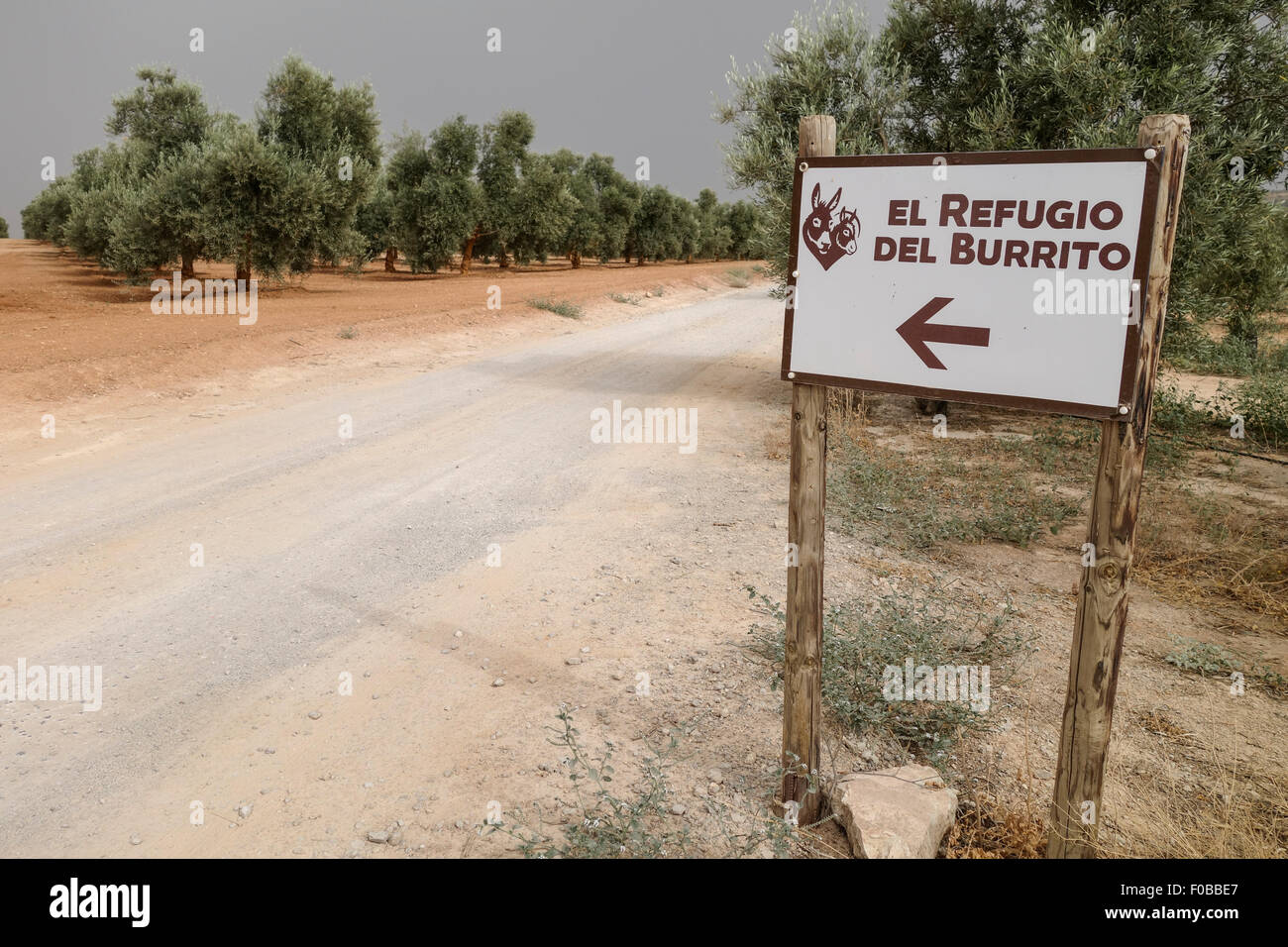 El Refugio del Burrito, le Donkey Sanctuary, signer indication, Antequera, Espagne du Sud. Banque D'Images