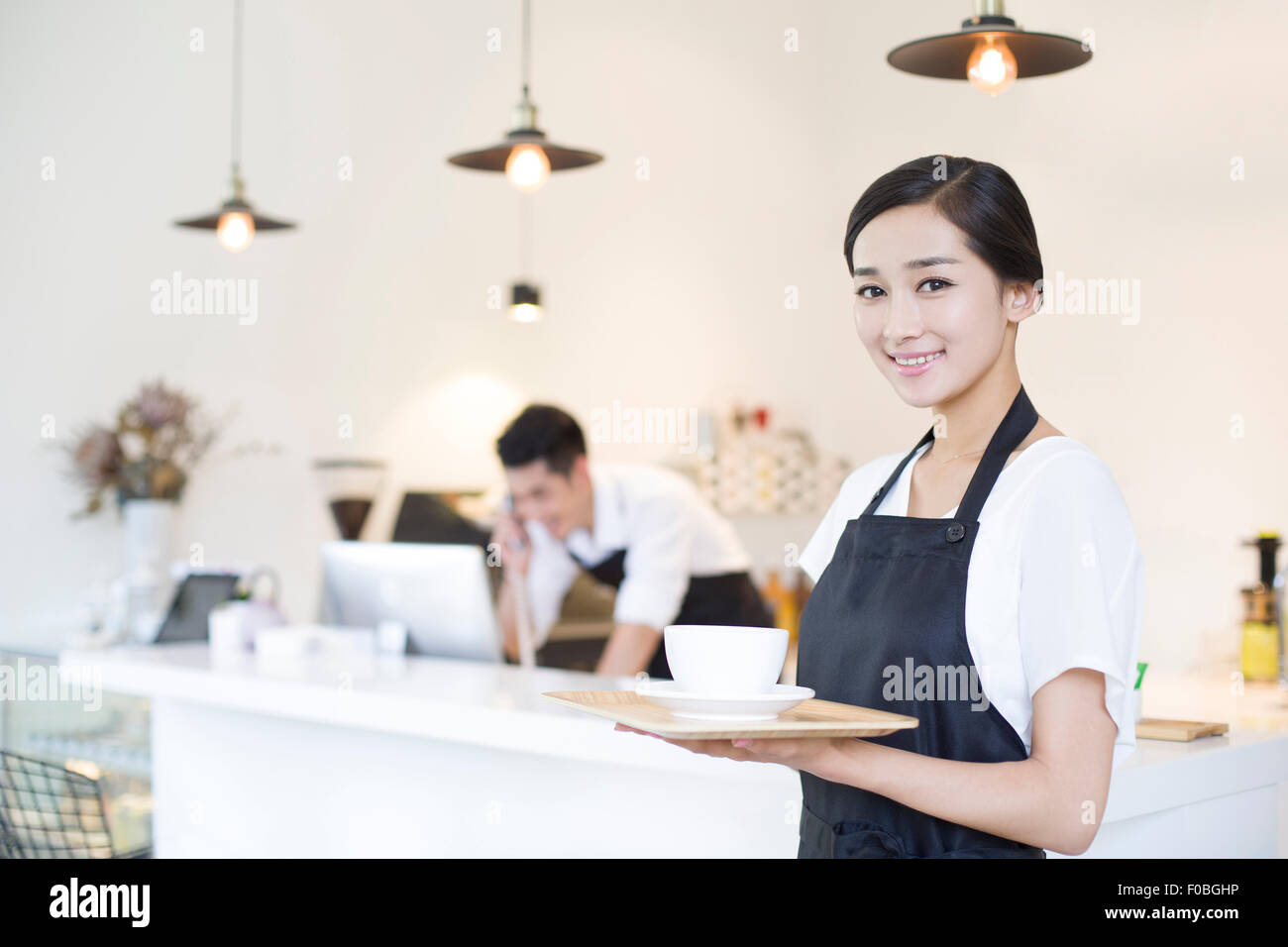 Portrait de serveuse café Banque D'Images
