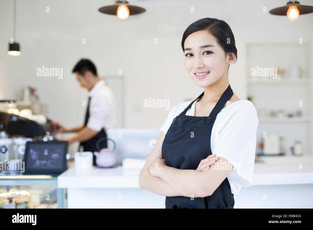 Portrait de serveuse café Banque D'Images