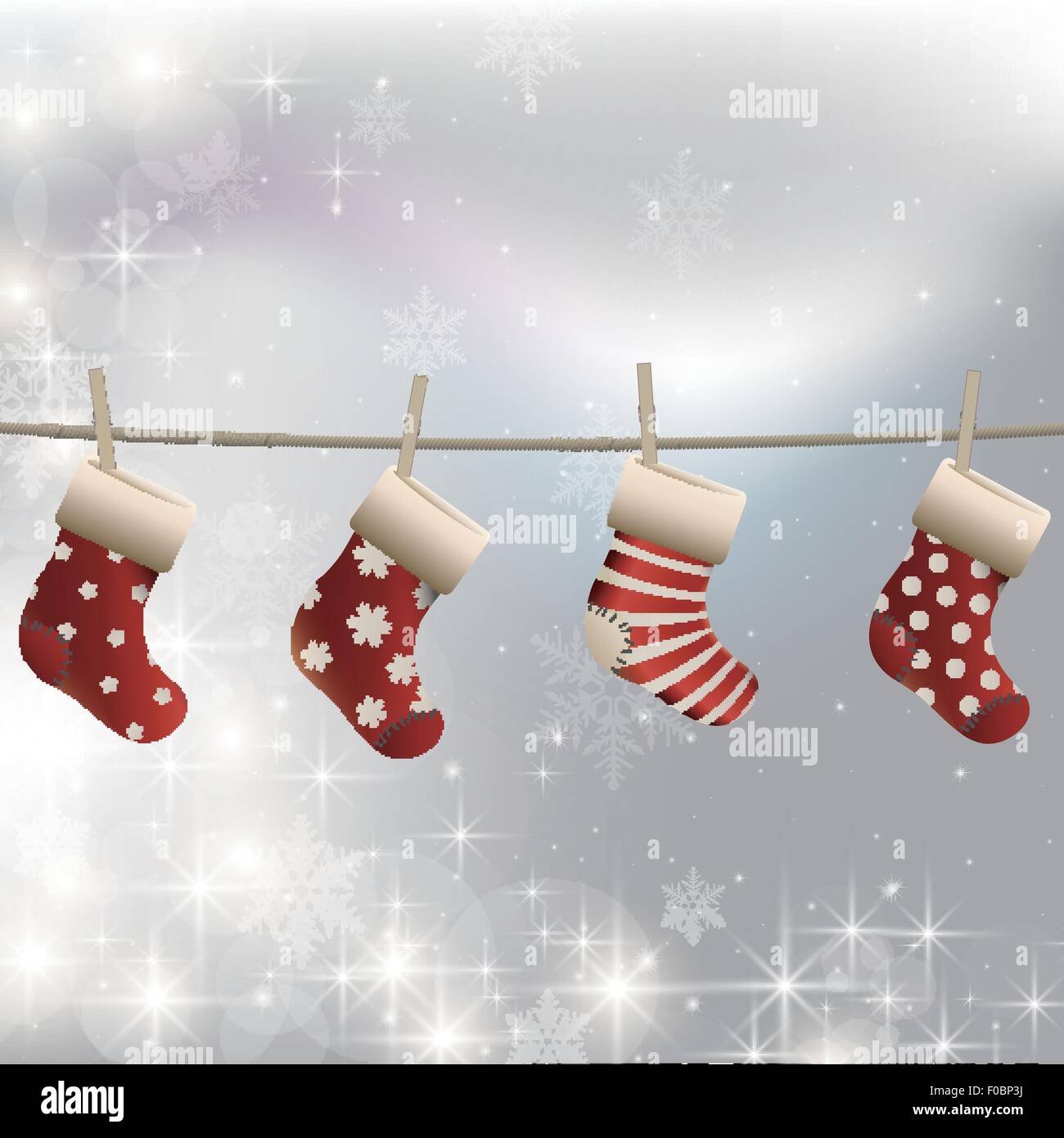 Chaussettes de Noël suspendues sur une corde Illustration de Vecteur