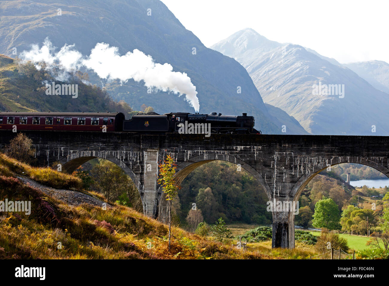 Train à vapeur jacobite, viaduc de Glenfinnan, Lochaber, Ecosse, Royaume-Uni Banque D'Images