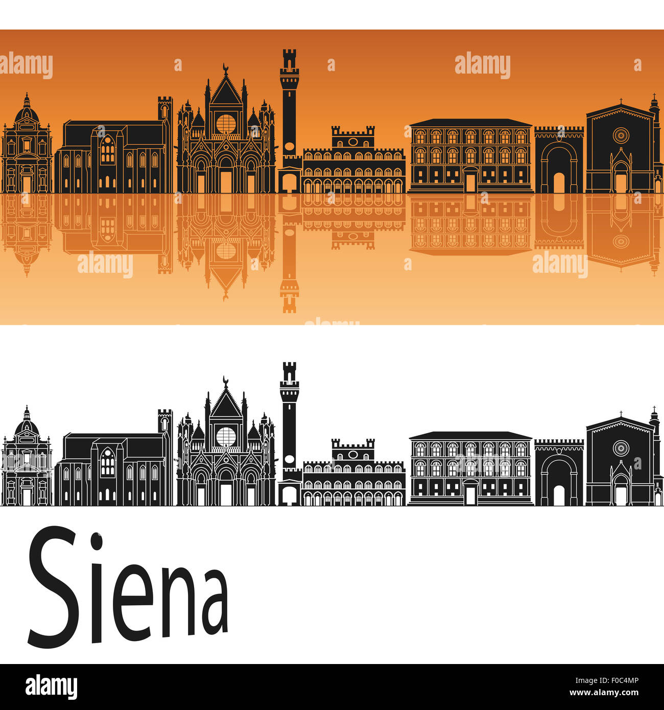 Toits de Sienne en fond orange en fichier vectoriel éditable Banque D'Images