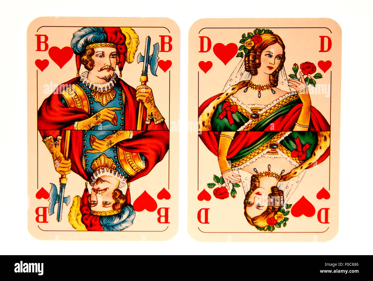 Herz Bube und Herz Dame - Symbolbild Kartenspiel/ jeu de cartes. Banque D'Images
