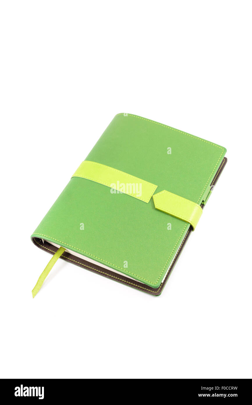 Couvercle vert ordinateur portable isolé sur fond blanc Banque D'Images