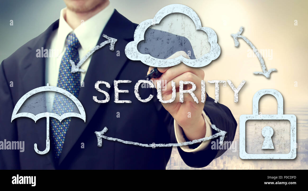 En ligne sécurisé de cloud computing concept avec businessman Banque D'Images