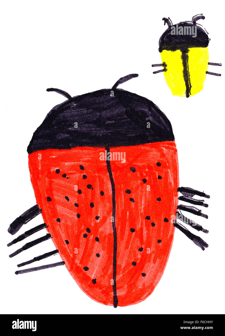 Ladybug. dessin d'enfant sur le papier. Banque D'Images