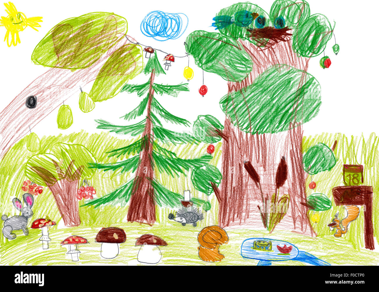 La forêt et les animaux sauvages. dessin enfant Banque D'Images