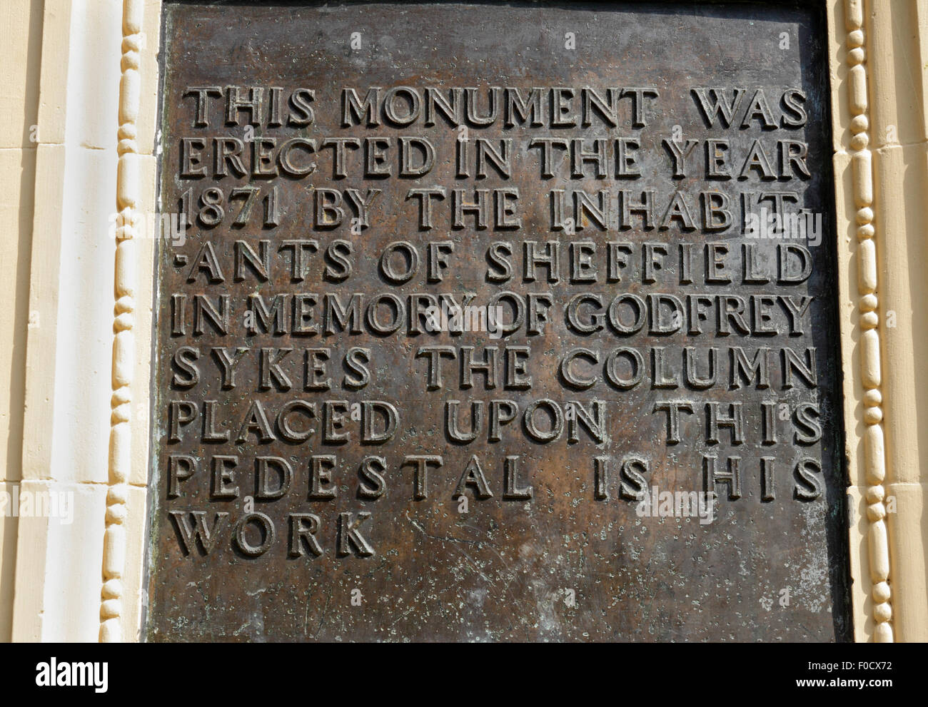 Monument à Weston Park Sheffield Angleterre Royaume-Uni commémore Godfrey Sykes Banque D'Images