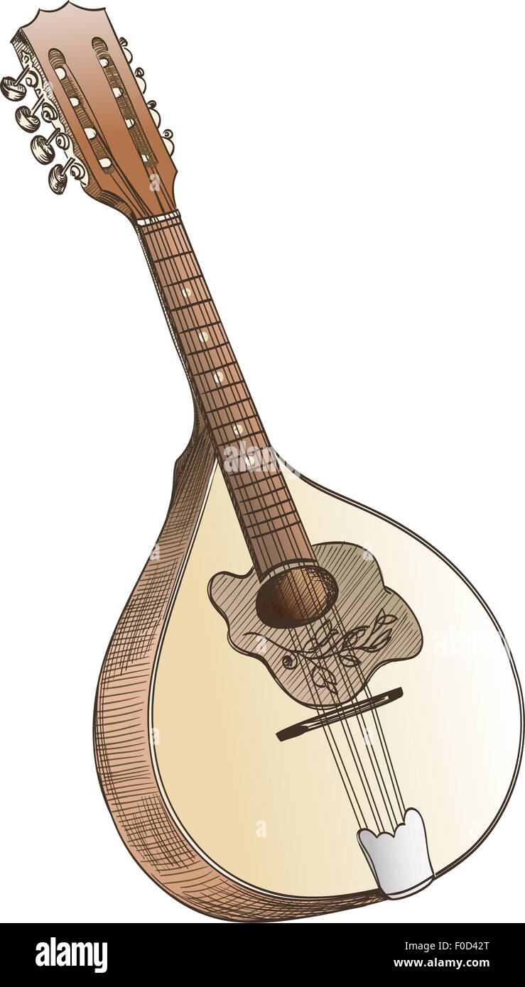 Mandoline dessin à la main on white Illustration de Vecteur