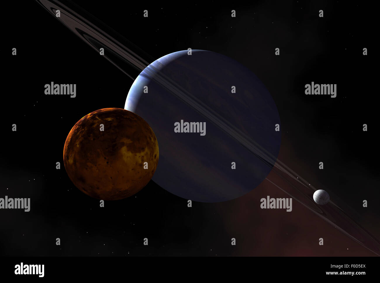 Une planète géante de gaz avec lunes. Banque D'Images