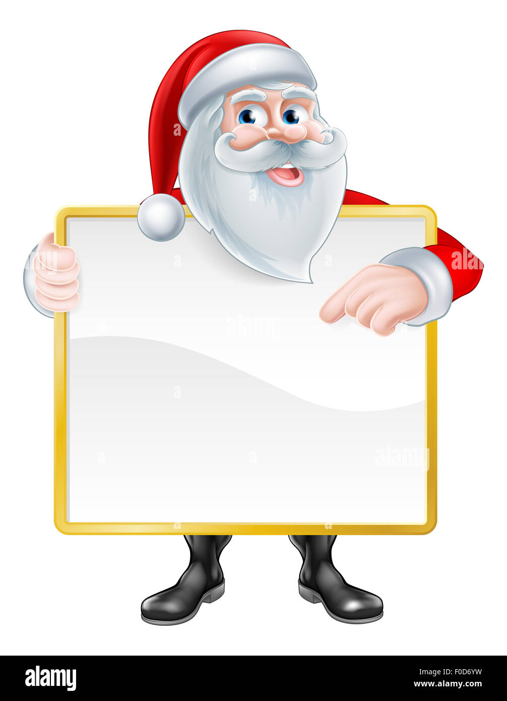 Cartoon illustration de noël santa claus holding un panneau et pointant sur elle. Banque D'Images