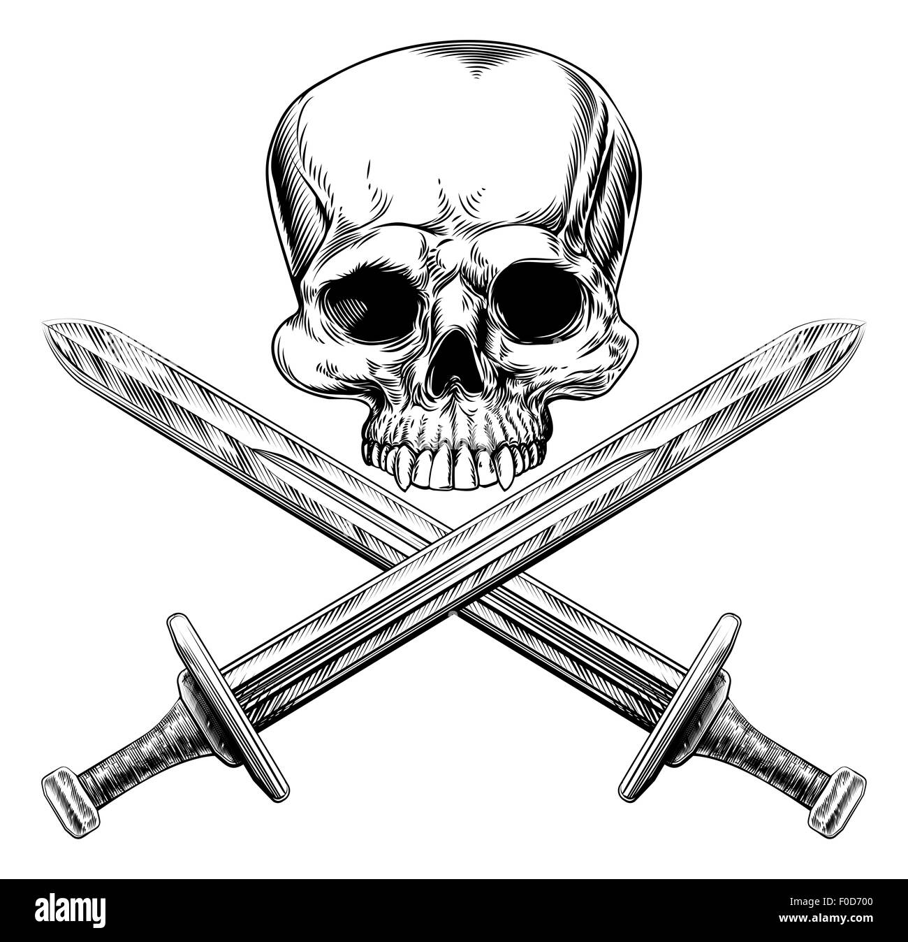 Tête de mort pirate swords signe dans un style vintage sur bois Banque D'Images
