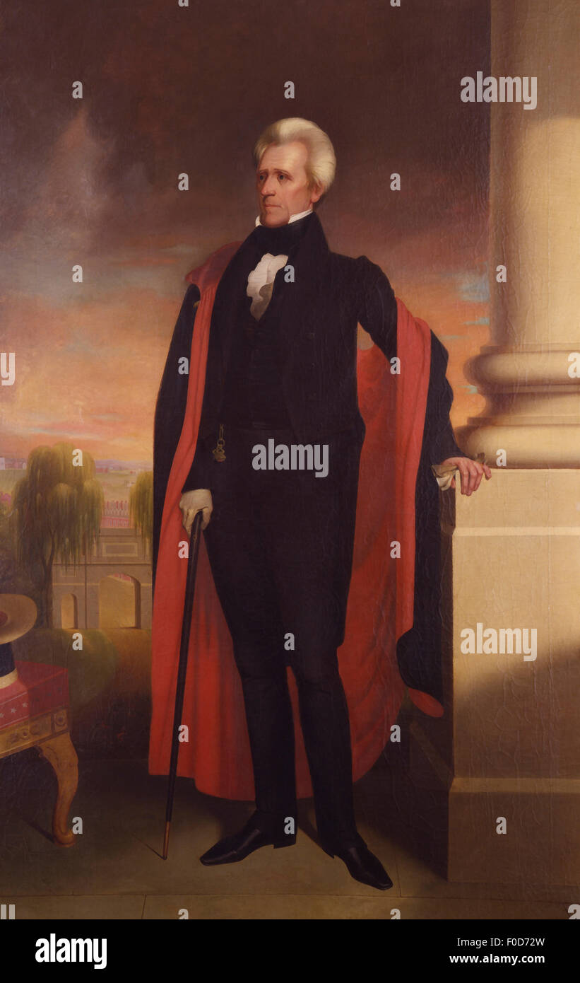 American Vintage la peinture d'histoire du président Andrew Jackson debout. Banque D'Images