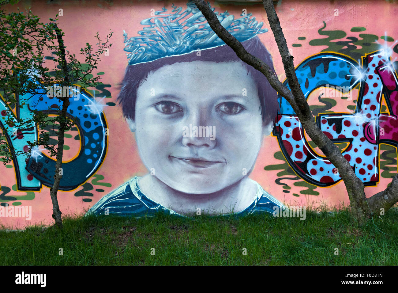 Visage humain Wall graffiti, Reykjavik, Islande, Europe. Banque D'Images