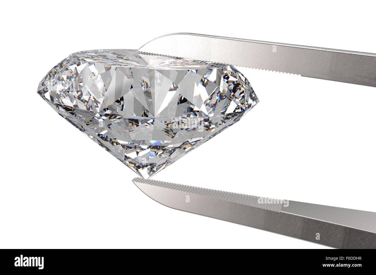 Diamant dans une pincette isolé sur un fond blanc Banque D'Images