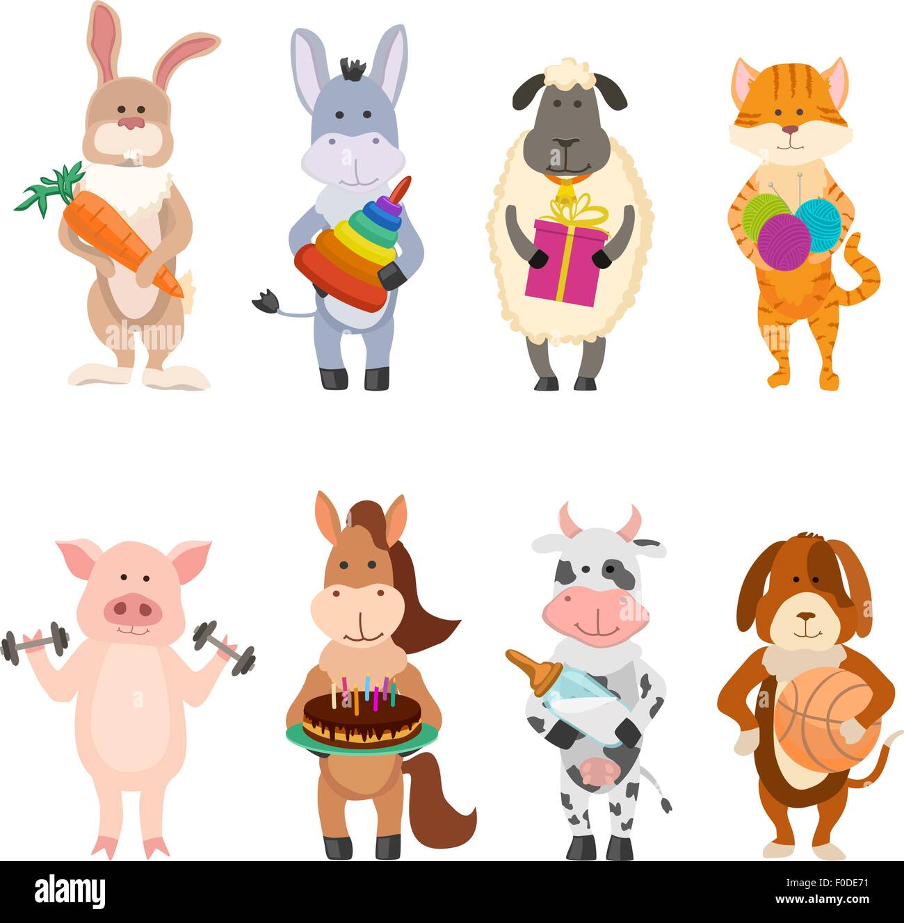 Série de dessins animés avec des animaux de ferme les activités enfantines Illustration de Vecteur