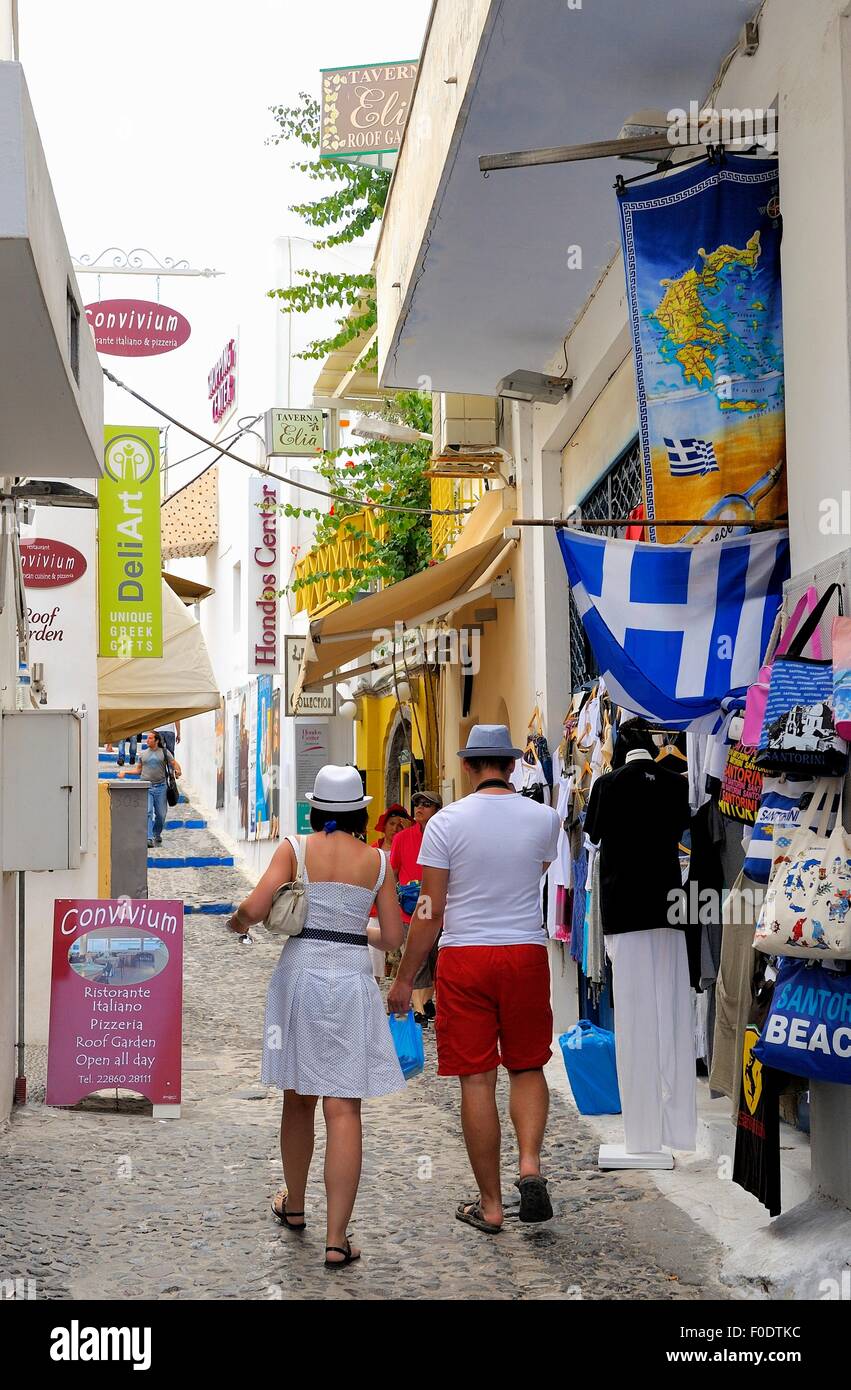 Boutiques dans la capitale de Fira Santorini Grèce Banque D'Images
