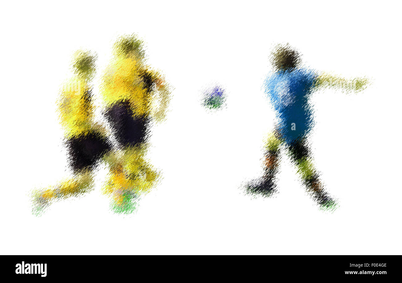 Lutte de l'équipe bleu et jaune. Abstract illustration numérique de football les joueurs de football, les adolescents autour de 15 ans, à l'action i Banque D'Images