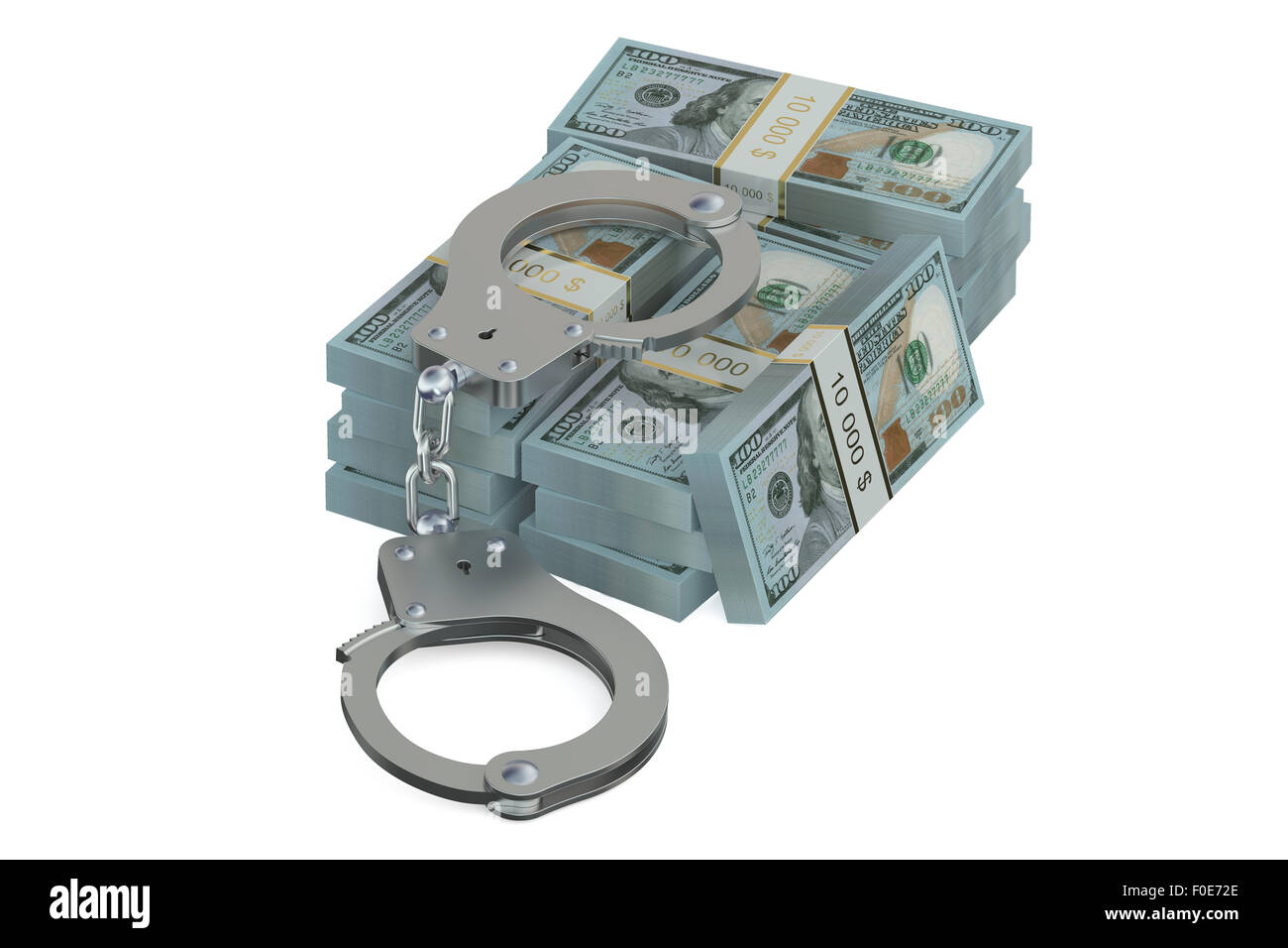 Menottes et en dollars, la criminalité concept isolé sur fond blanc Banque D'Images