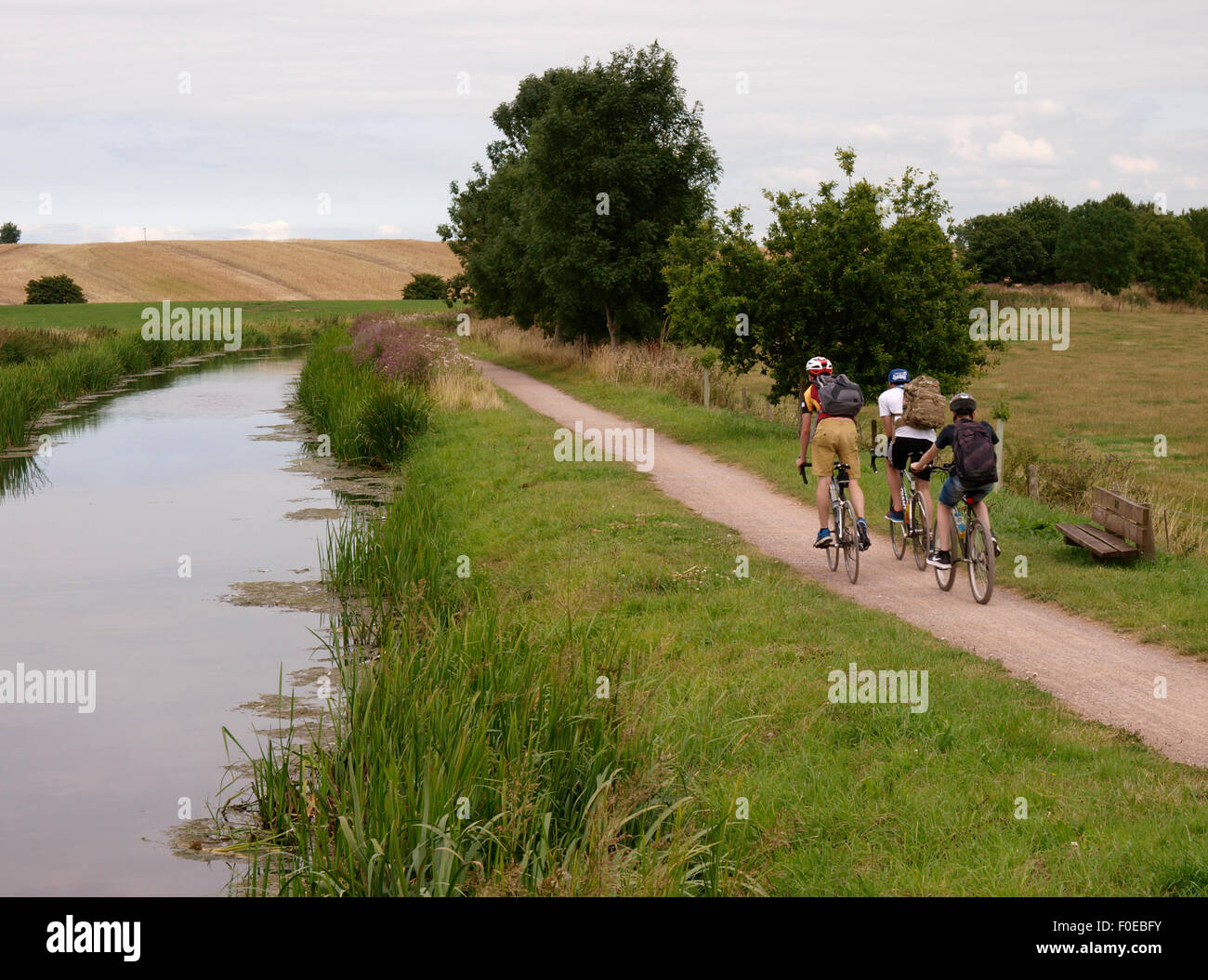 Les adolescents à vélo le long du chemin de halage du canal Bridgwater et Taunton, Taunton, Somerset, UK Banque D'Images