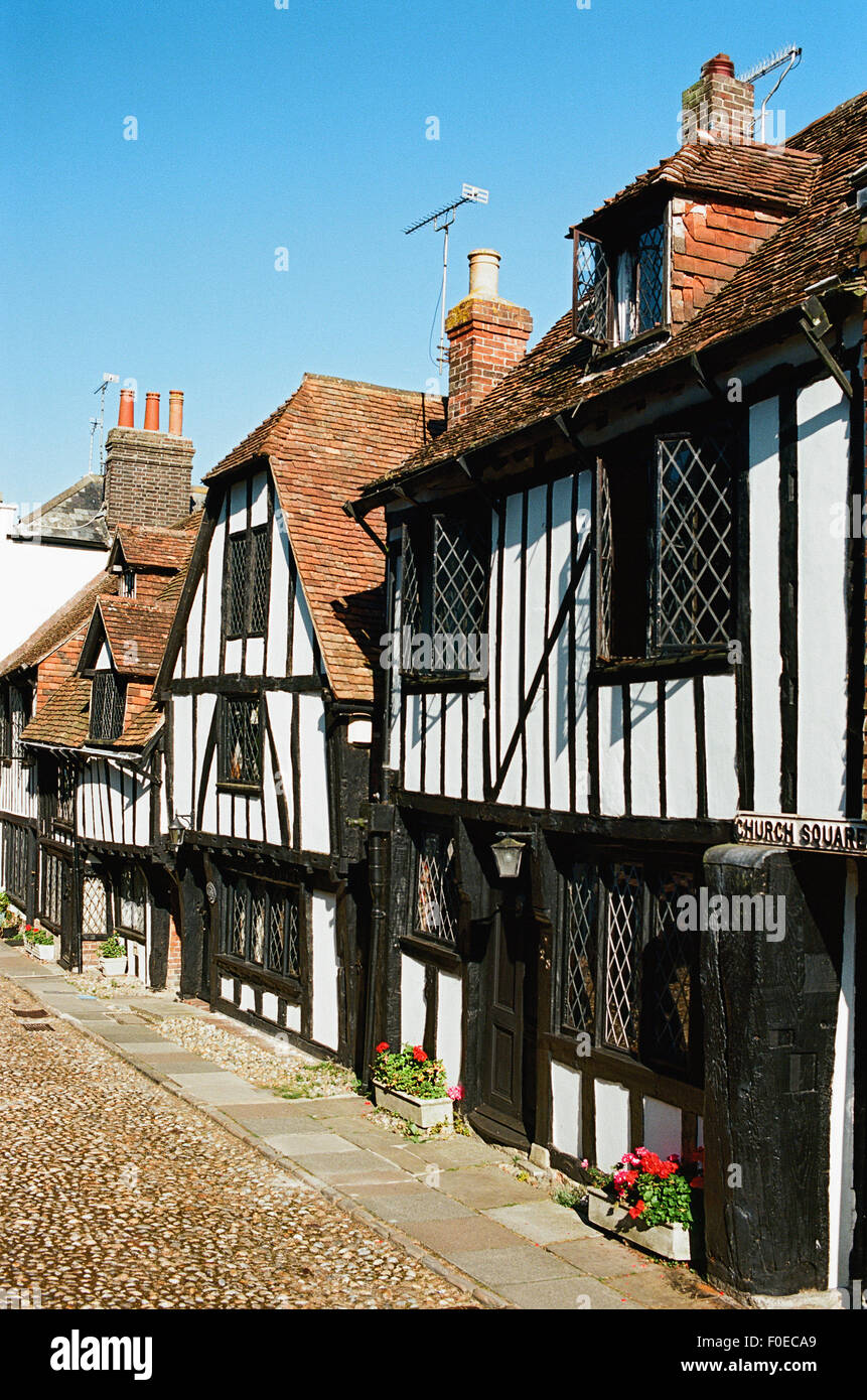 Vieux maisons Tudor en place de l'Église, Rye, East Sussex, UK Banque D'Images