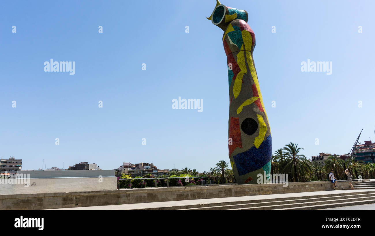 Sculpture Femme et oiseau de Joan Miró (1983). Barcelone, Espagne. Banque D'Images