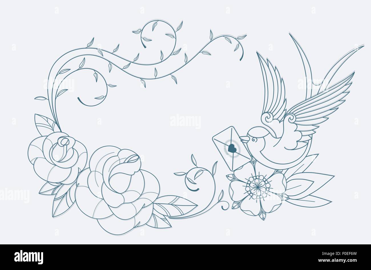 Thème amour coloriage old school tattoo signe Illustration de Vecteur