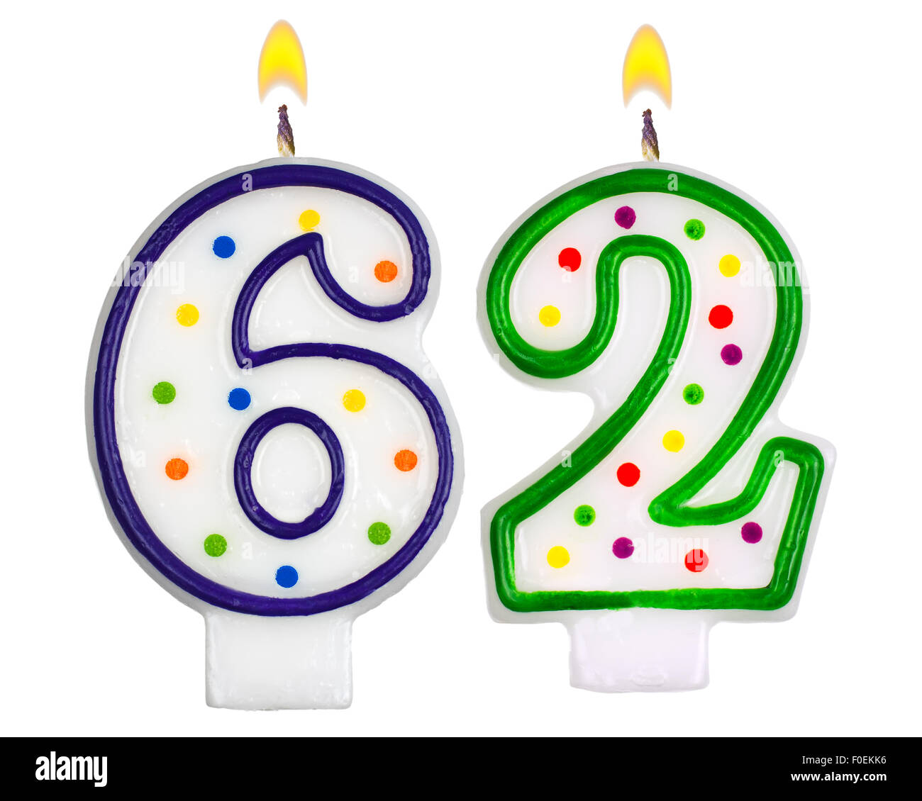 Bougies d'anniversaire nombre soixante deux Banque D'Images