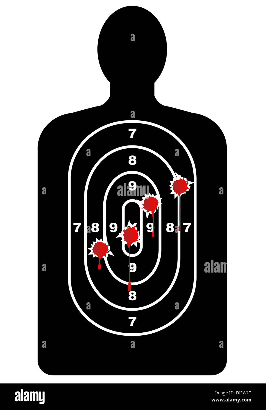 Un aperçu de la cible sous utilisé dans les stands de tir mais avec des trous de balle de sang froid Banque D'Images