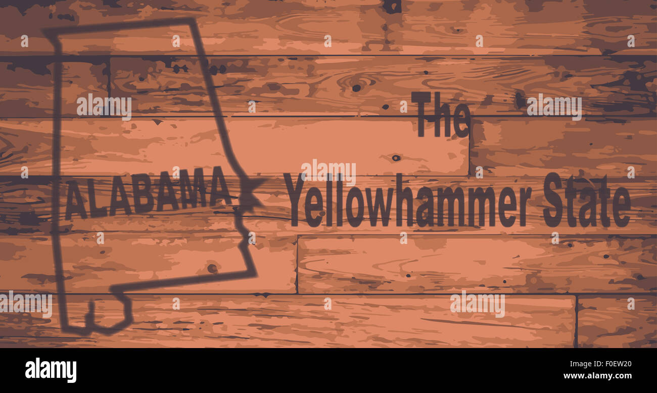 Alabama State map marque sur les planches de bois avec contour map et de l'état pseudo Banque D'Images
