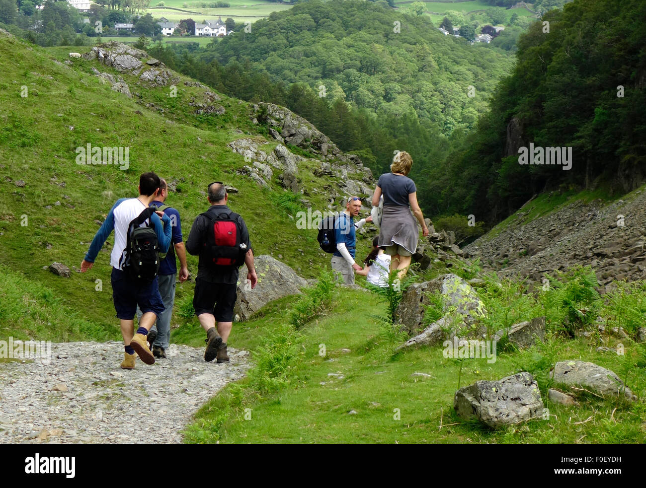 Les promeneurs sur les Allerdale divaguer, Borrowdale, Parc National de Lake District, Cumbria, England, UK Banque D'Images