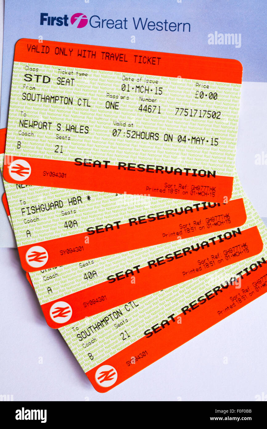 Billets de train pour un voyage en train entre Branksome, Dorset UK et Fishguard Harbour, Fishguard, Pembrokeshire, pays de Galles Banque D'Images