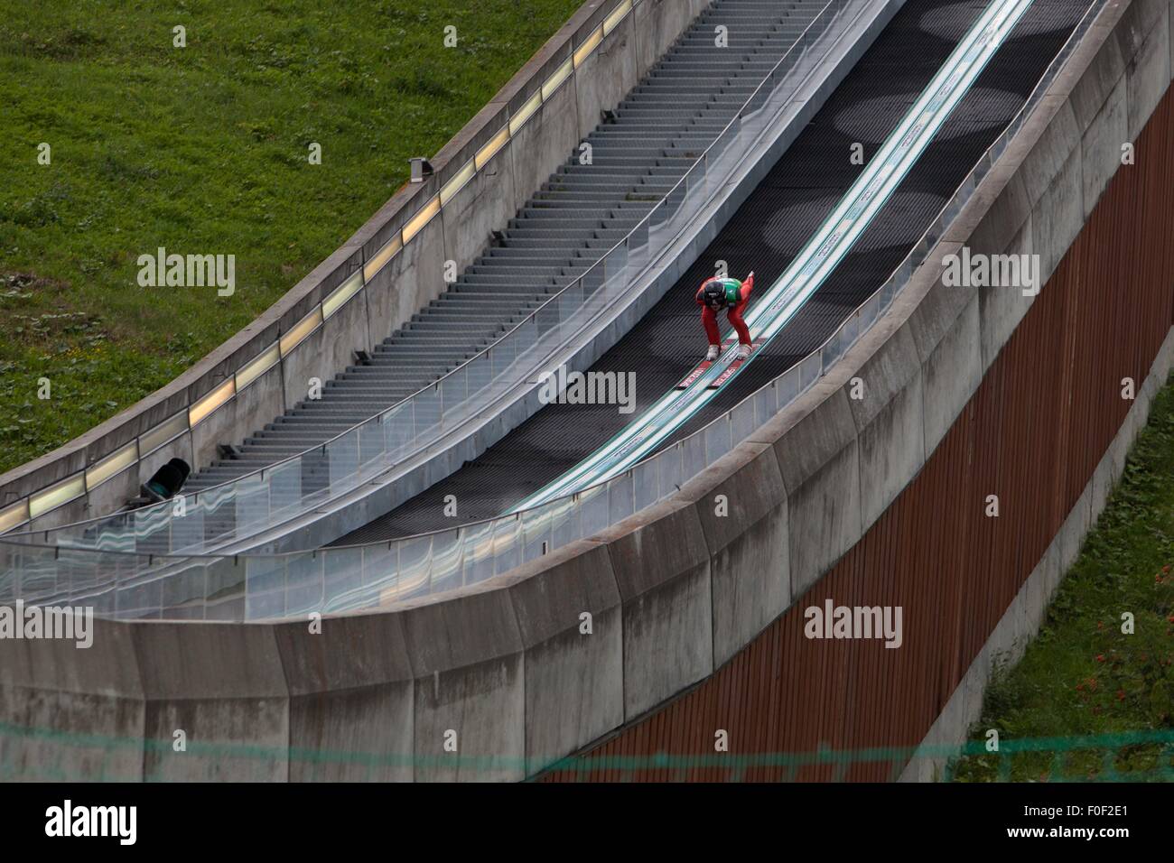 Courchevel, France. Août 13, 2015. Coupe du monde de saut à ski, Grand Prix Hommes, 5e Grand Prix, Courchevel (FRA), grande colline, Qualification, résultats individuels THU 13 AUG 2015, USA, BICKNER Kevin, Norge Ski Club, Crédit : Ania Freindorf/Alamy Live News Banque D'Images