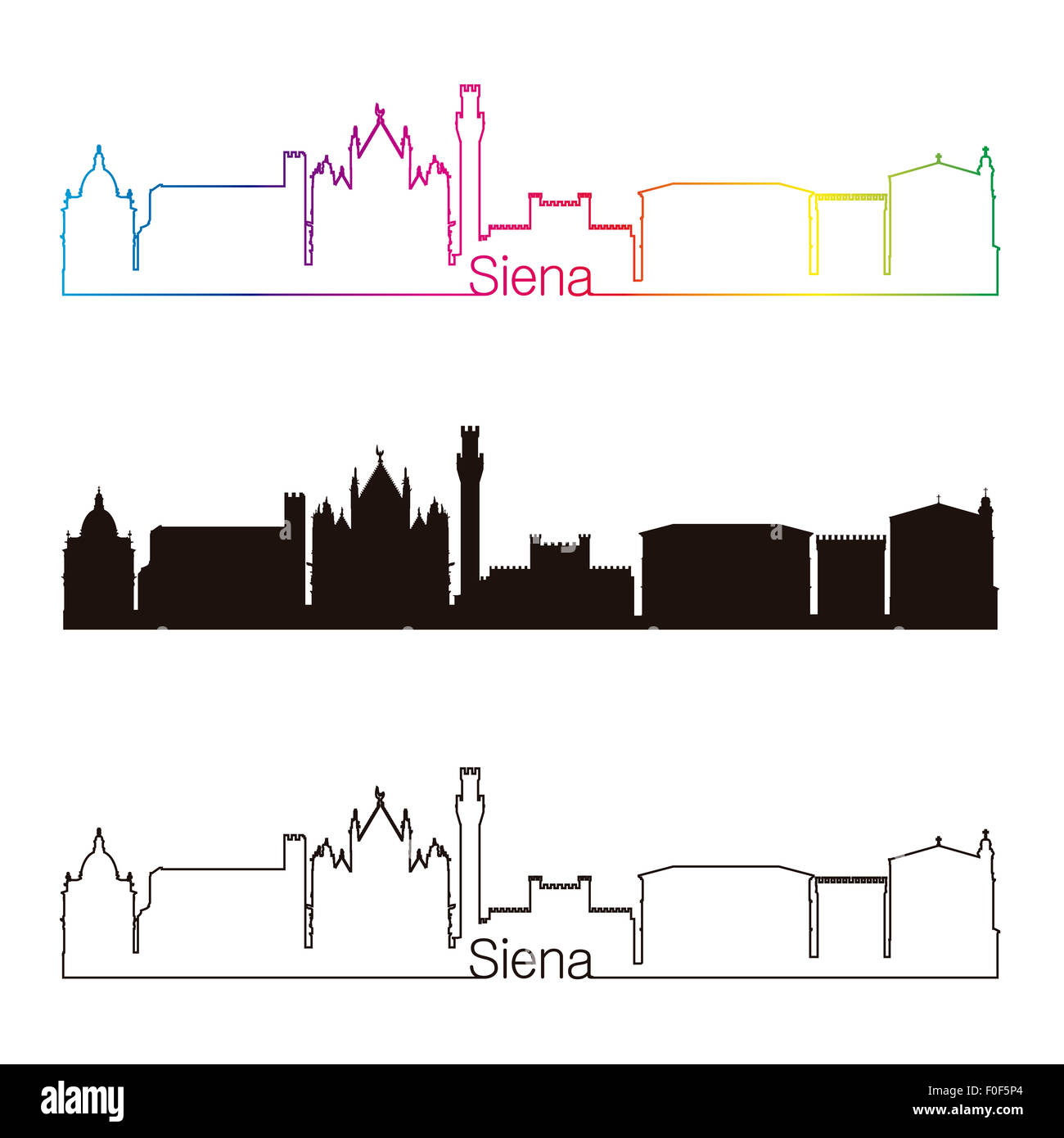 Toits de Sienne style linéaire avec rainbow en fichier vectoriel éditable Banque D'Images