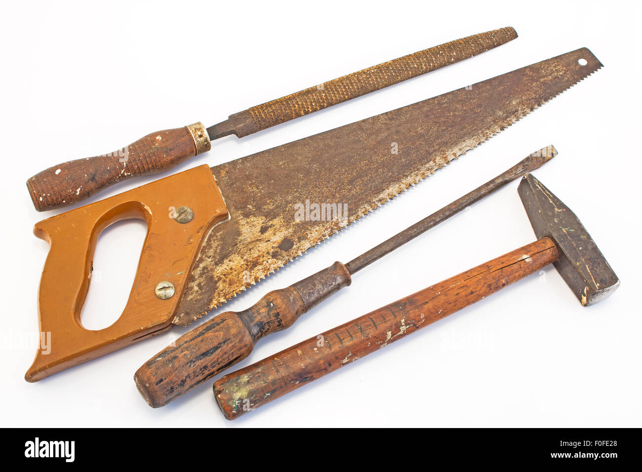Vieux outils isolé sur blanc. Banque D'Images