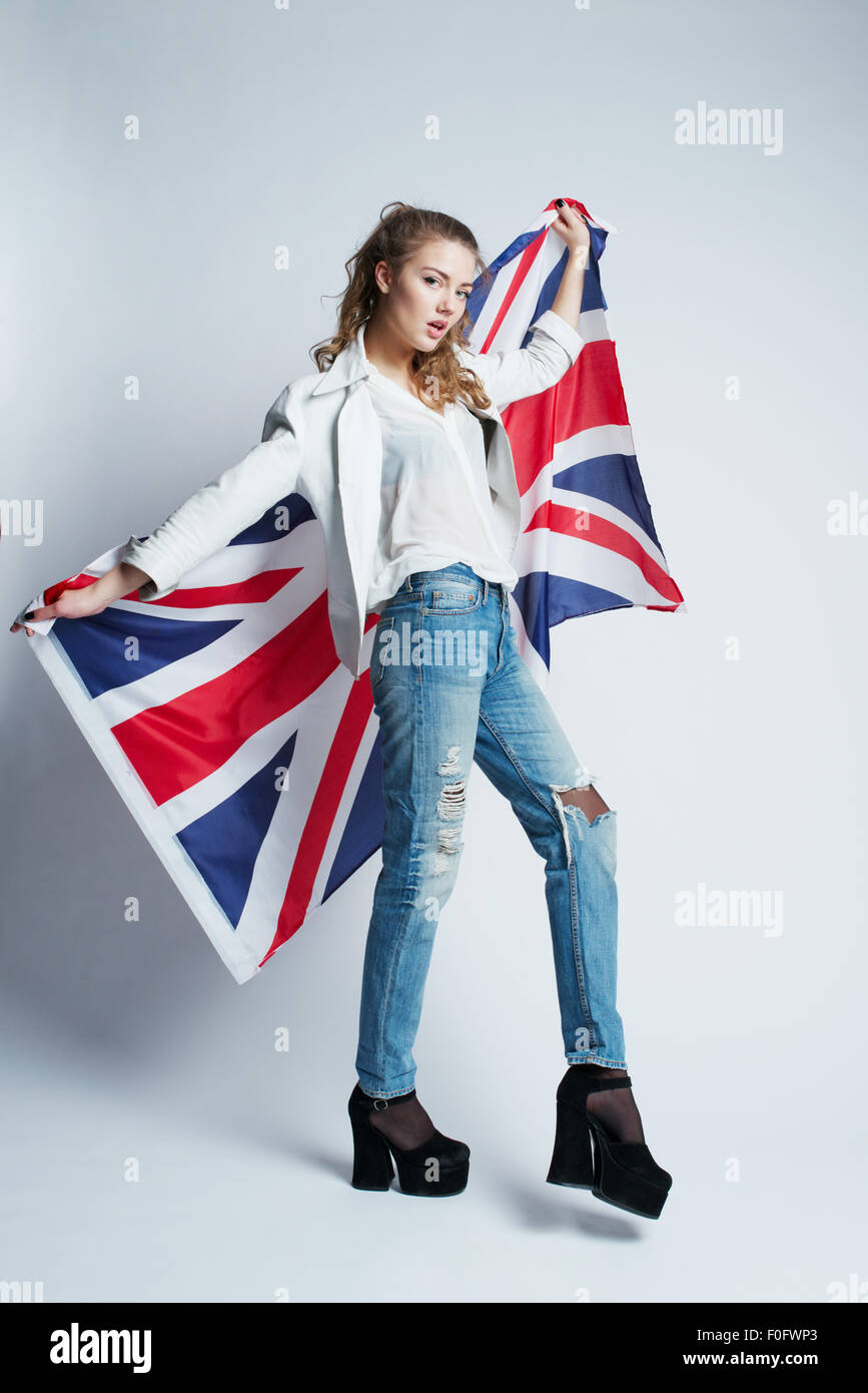 Belle fille avec un drapeau d'Angleterre Banque D'Images