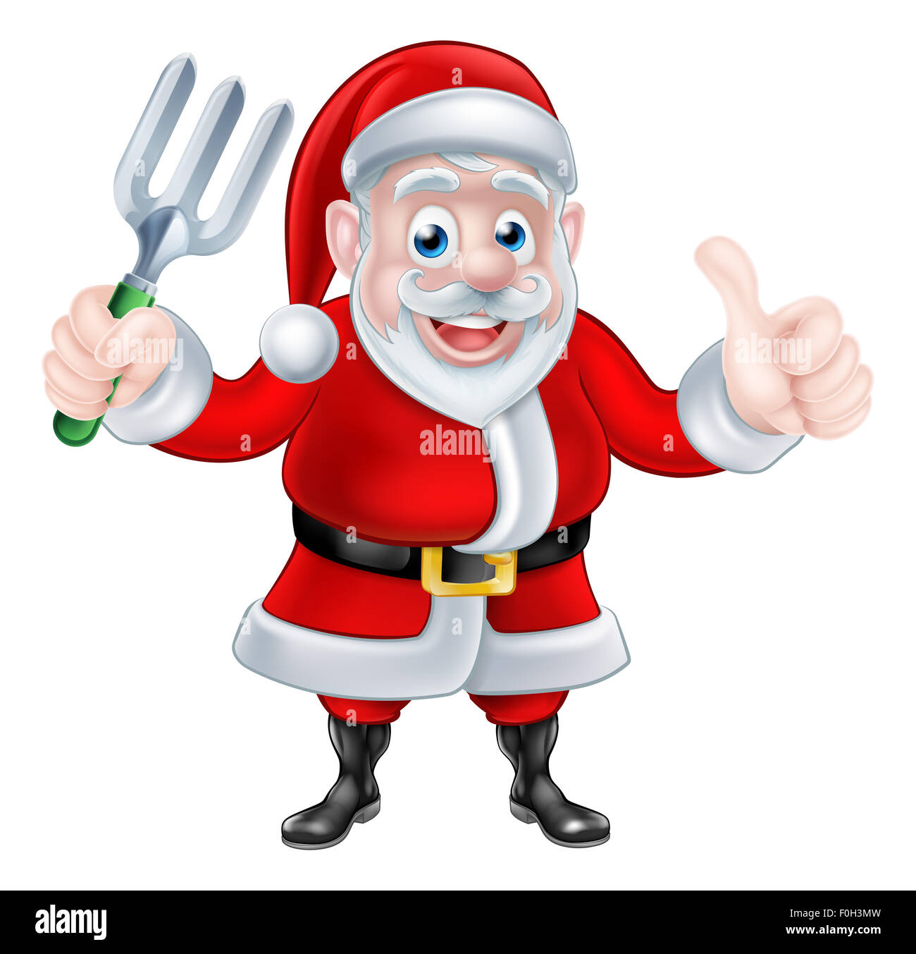 Dessin animé de noël santa claus holding fourchette et donner un coup de pouce Banque D'Images