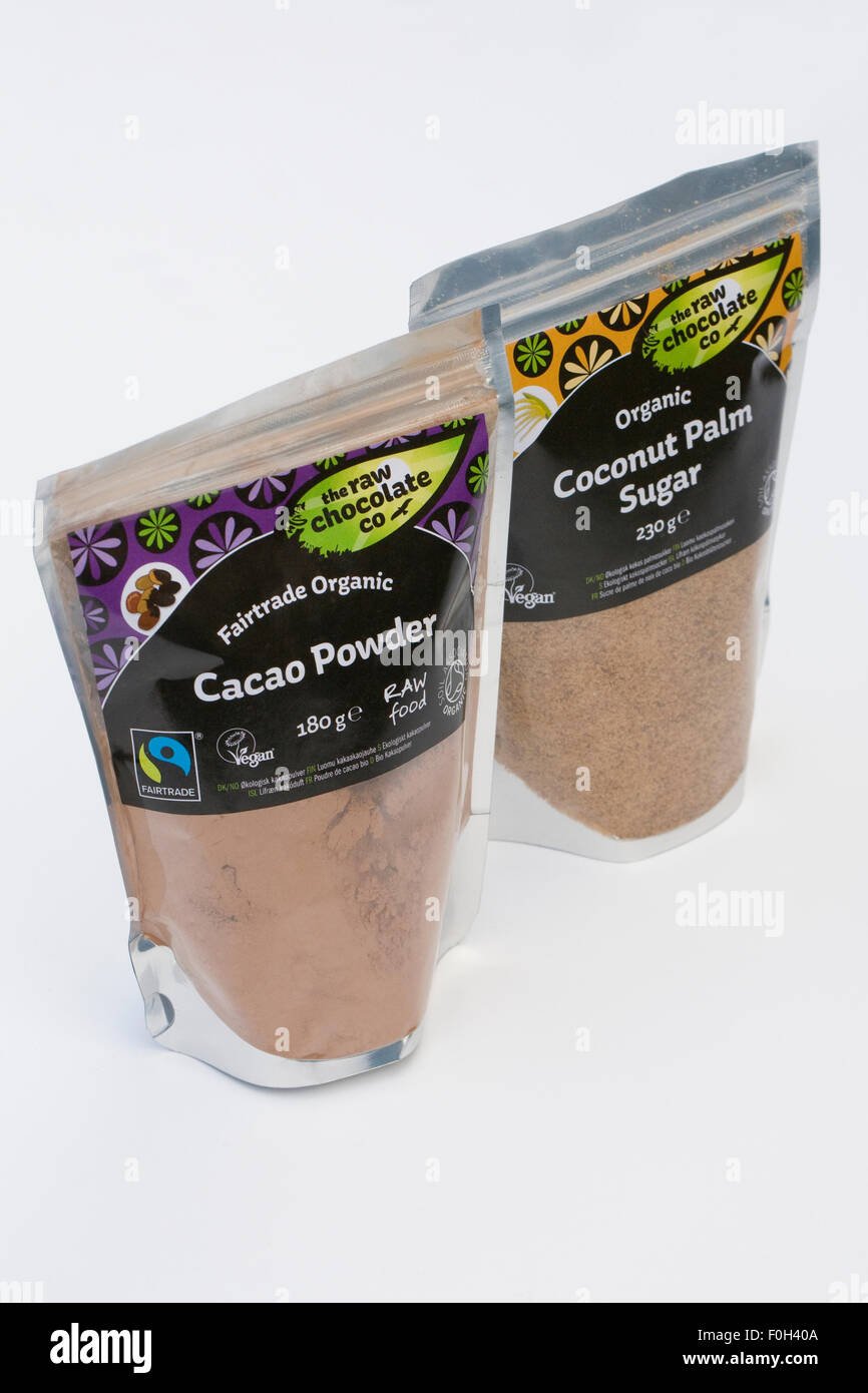 Cacao poudre de noix de coco et le sucre. Banque D'Images