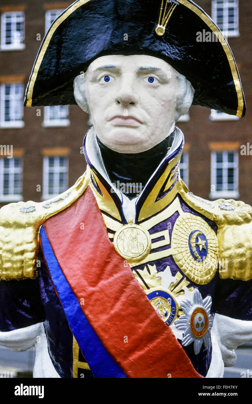 Buste de proue de l'amiral Lord Horatio Nelson. Historique de Portsmouth, Portsmouth, Hampshire, Angleterre. UK Banque D'Images