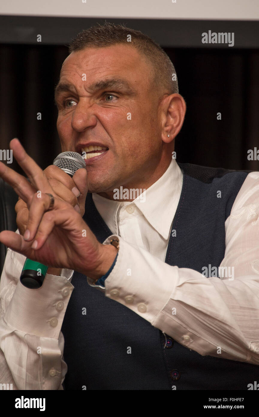 Ex footballeur, acteur maintenant, Vinnie Jones à une audience avec Vinnie Jones dans l'Essex, 2015. Banque D'Images