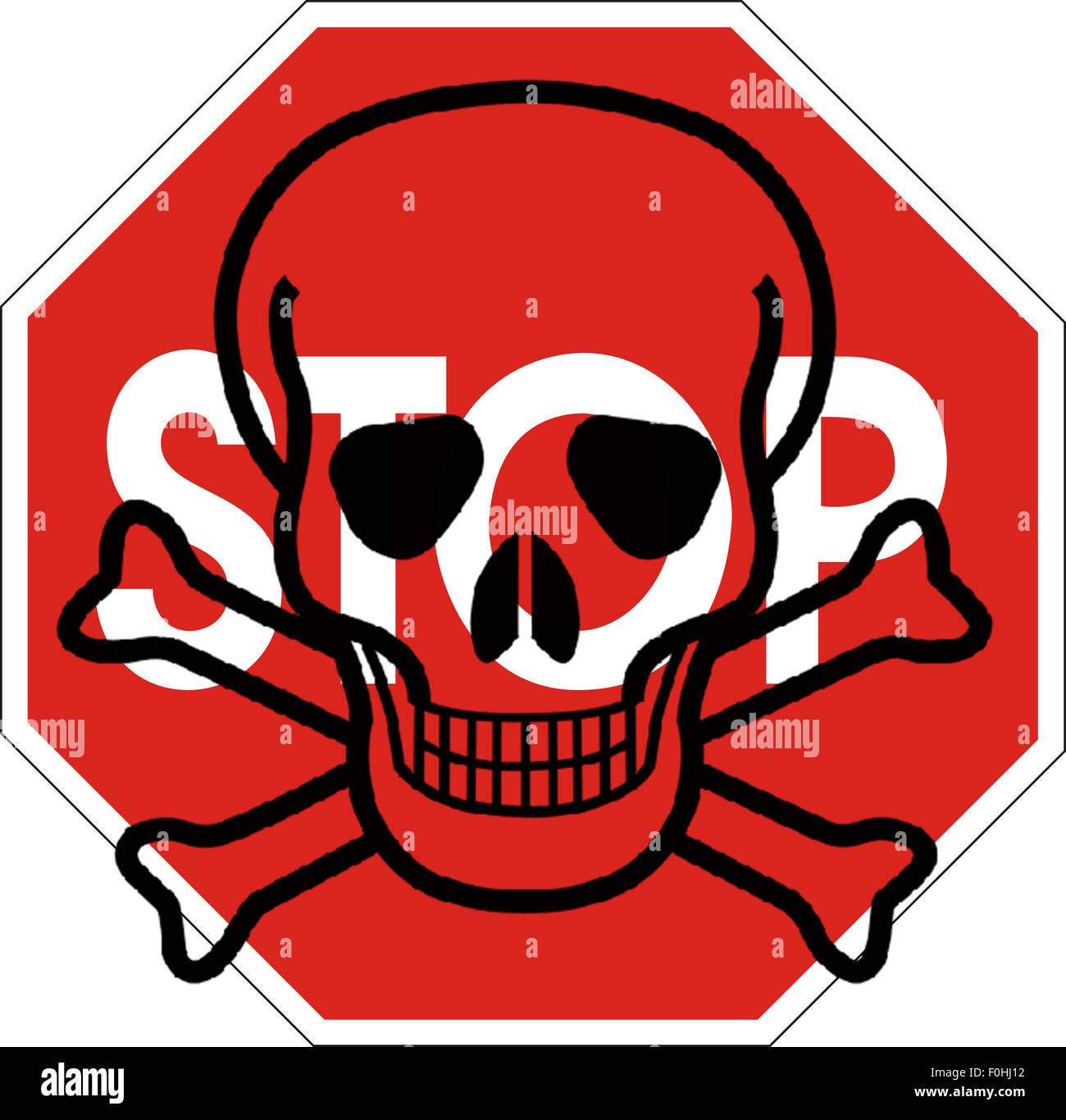 Panneau d'arrêt théorique avec crâne superposé d'avertissement de trafic Banque D'Images