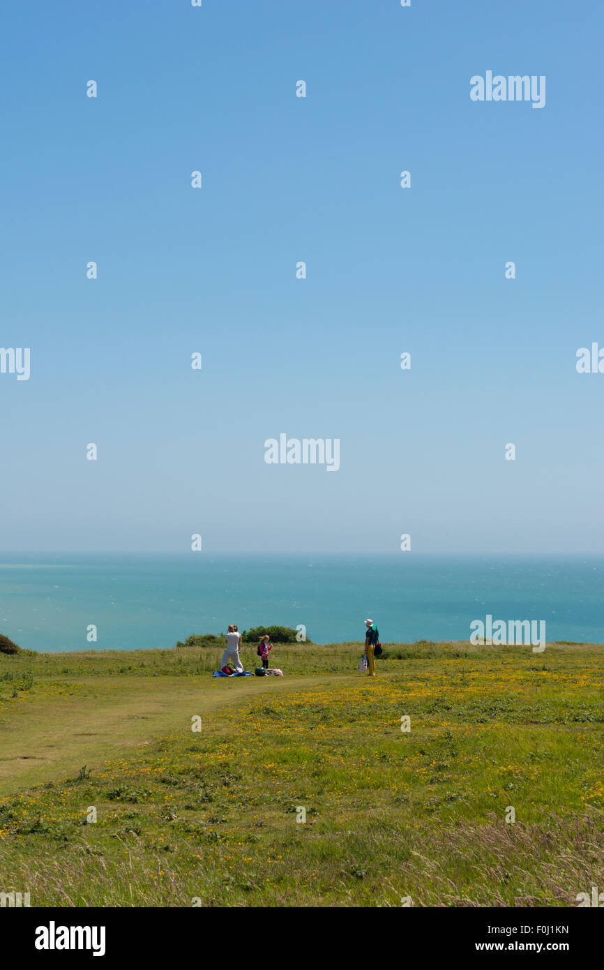 Un pique-nique par le South downs way dans le parc national des South Downs, East Sussex, UK Banque D'Images